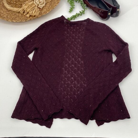 Iceberg Made In Italy 100% Wool Pointelle Cardigan Lightweight Beaded Open Front - Picture 6 of 12